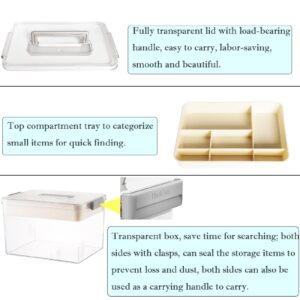 13-Inch Arts and Crafts Organizer Storage with Removable Plastic Storage Boxes Bin with Handle Container Latching Organization for Legos,Stationery,Beads,Playdoh Supplies Clear white