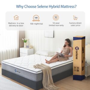 Selene Bedding King Size Mattress, 10 Inch King Mattress with Pocket Spring and Memory Foam for Pressure Relief, Motion Isolation, Edge Support, Medium Firm Mattress in a Box, CertiPUR-US, Grey