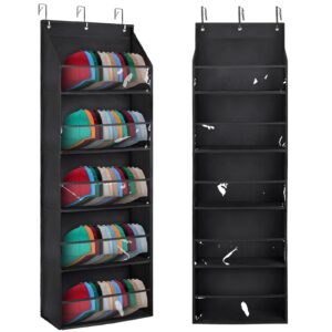 arouy hat rack for door-hat organizer for baseball caps-baseball hat storage organizer clear deep pockets for hanging in closet or on wall, 5 tiers, holds at least 60 hats, with 3 hooks