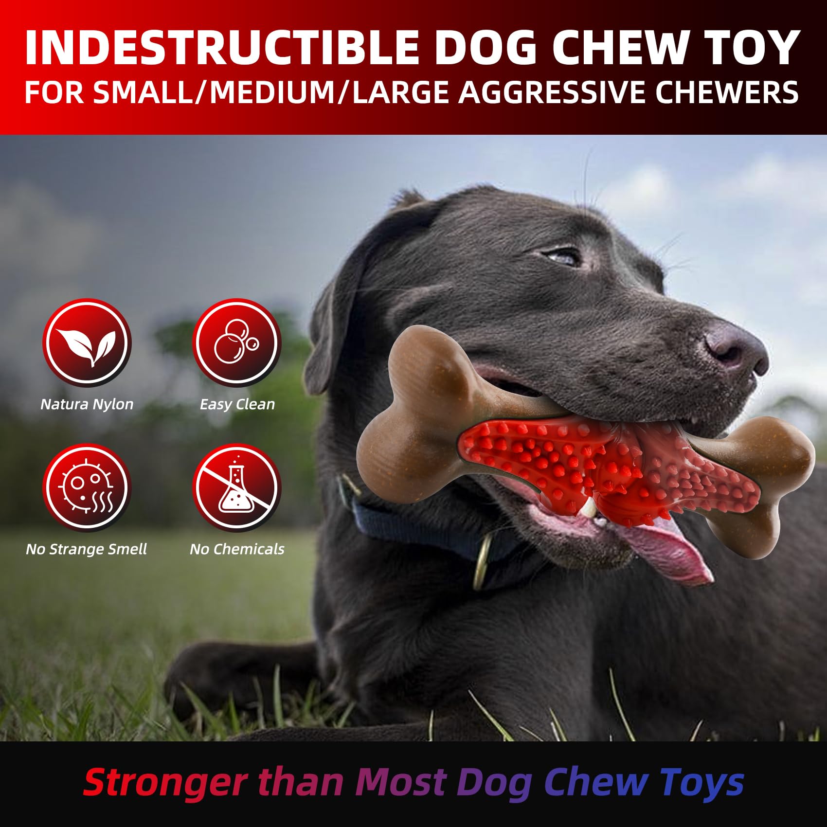 JUSTYEZI Dog Chew Toy for Large Dogs, Rubber Bone Dog Toys for Aggressive Chewers Large Breed, Teething Chew Toys Medium Dogs, Interactive Dental Health Aid, Supports Healthy Chewing Behavior