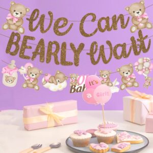 We Can Bearly Wait Banners for Bear Baby Shower Decorations Bear Party Banner 3PCS We Can Bearly Wait Baby Shower Decorations Teddy Bear Cutout Banners for Baby Girls Gender Reveal Party Supplies