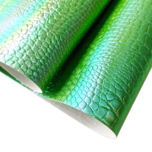 HYANG Green Holographic Iridescence Crocodile Texture PU Faux Leather Roll 12 "x 53" Very Suitable for Making Crafts, Leather Earrings, Holiday Decor, Different DIY Projects, Handbags