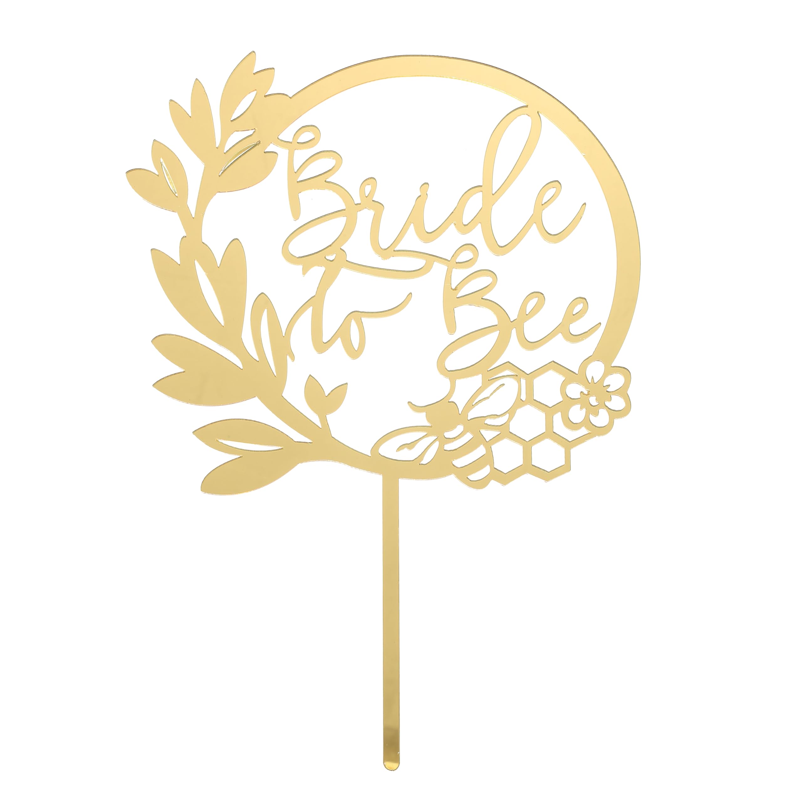 Bride to Bee Wreath Wedding Cake Topper,wedding engagement theme Cake topper, bridal shower theme decor, Rustic Wedding Party (Golden Acrylic)