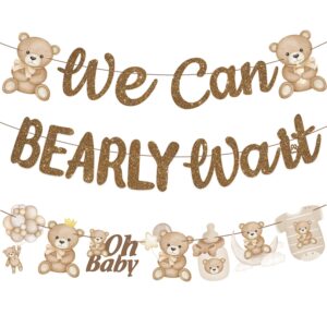 We Can Bearly Wait Baby Shower Banner 3Pcs Teddy Bear Party Banner Bear Baby Shower Decorations Gender Reveal Party Supplies Teddy Bear Theme Cutouts for Birthday