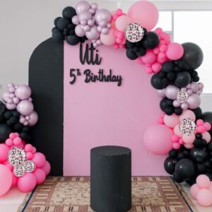 Pink and Black Balloons, 12 Inch Hot Pink Pastel Pink Black Balloon with Black Pink Confetti Balloons for Girls Women Birthday Baby Bridal Shower Wedding Mouse Theme Party Decoration