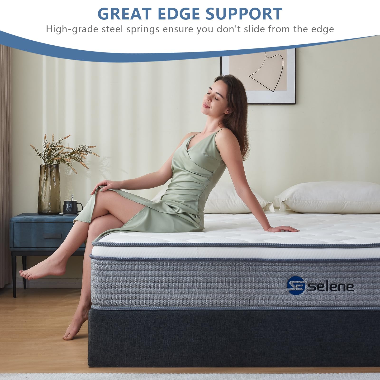 Selene Bedding Full Size Mattress, 12 Inch Mattress Full with Pocket Spring and Memory Foam for Pressure Relief, Motion Isolation, Edge Support, Medium Firm Mattress in a Box, CertiPUR-US, Grey