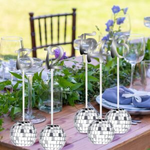 YLOLUL Wedding Table Numbers 1-30 Silver Disco Ball Table Number Holders for Wedding Reception Seat Table Numbers Stands for Wedding Birthday Event Party Decoration(Silver)