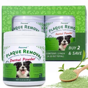 petstoral 2-pack plaque removal natural dental powder, dog dental care and bad breath treatment, dog teeth cleaning powder for healthy teeth & gums for all dogs