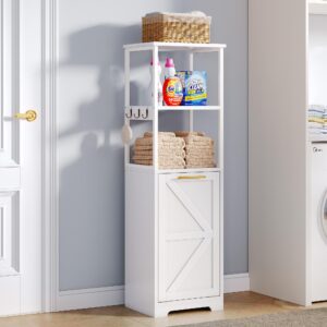 DWVO Tilt Out Laundry Hamper, Hidden Laundry Hamper Cabinet and 3-Tier Storage Shelves with Removable Laundry Basket 53" Tall Bathroom Storage Organizer for Sleeping Room, Laundry Room, White