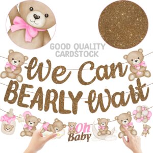 We Can Bearly Wait Banners for Bear Baby Shower Decorations Bear Party Banner 3PCS We Can Bearly Wait Baby Shower Decorations Teddy Bear Cutout Banners for Baby Girls Gender Reveal Party Supplies