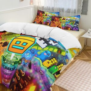 MNXTWHFSZ Geometry Anime and Dash 3-Piece Bedding Set 79""x90"" 1 Duvet Cover and 2 Pillowcases Funny Bedroom Accessories, Style