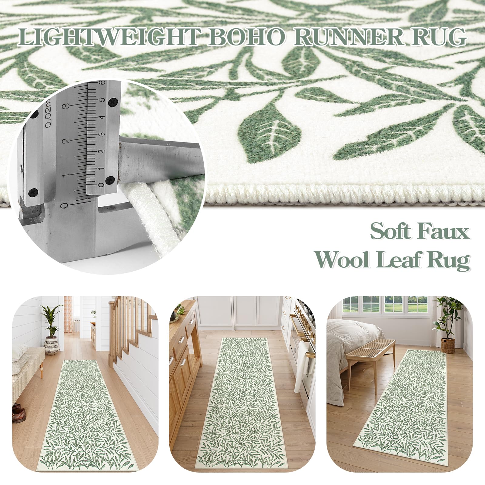 Lahome Botanical Boho Runner Rug, Soft Green Kitchen Runner Rugs Non Skid, Washable Leaf Carpet Runner for Hallway 8ft, Non Shedding Modern Rug for Entryway Porch (2'5''x8', Green)