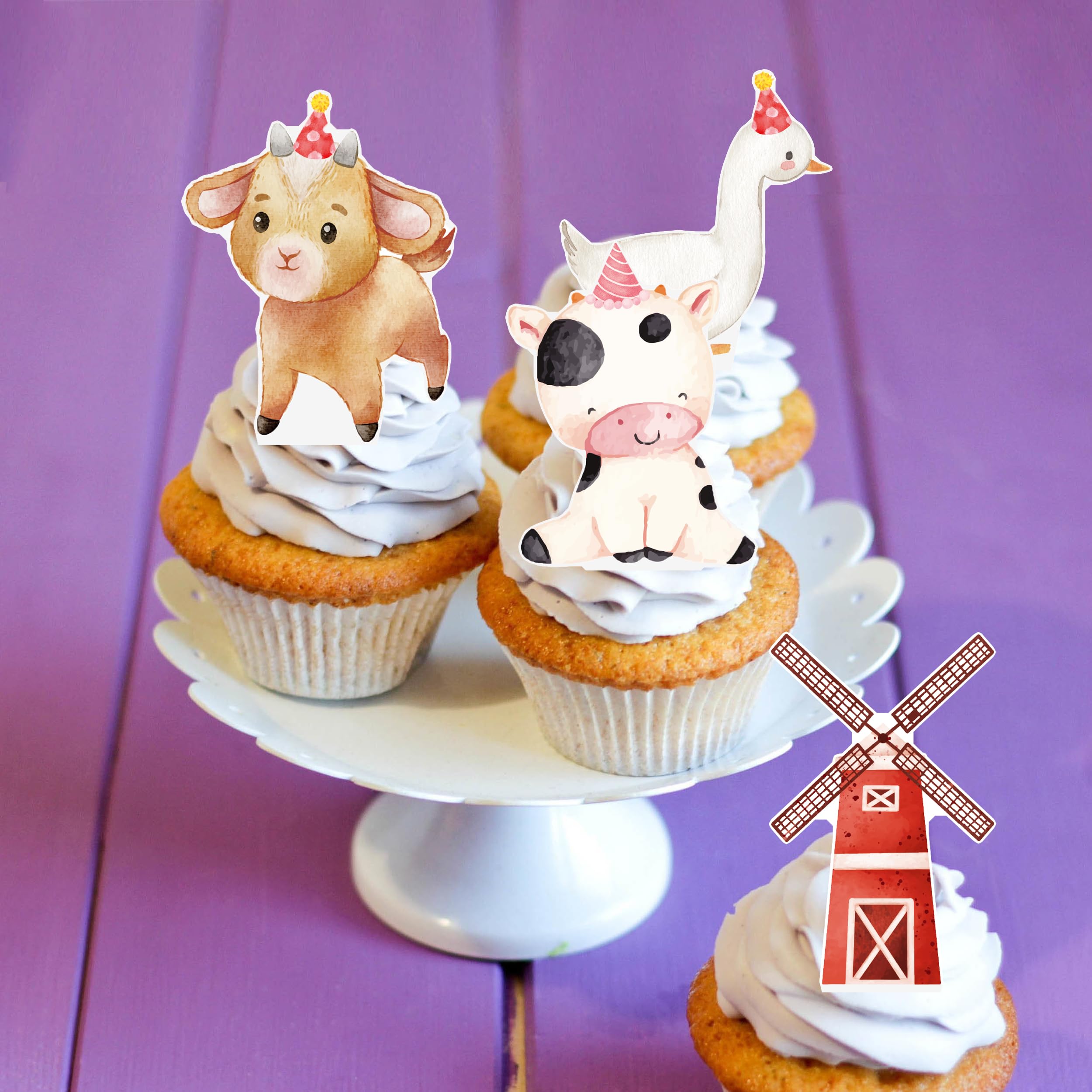 48Pcs Farm Animal Cupcake Toppers Farm Birthday Party Decoration Farm Theme Cupckae Toppers for Barnyard Party Farm Animal Birthday Baby Shower Supplies