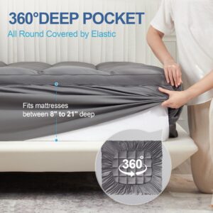 Eiayeebil Queen Mattress Topper Pillow Top Mattress Cover Quilted Fitted Mattress Protector, Mattress Pad with 8"-21" Deep Pocket, 7D Snow Down Alternative Fill, Grey