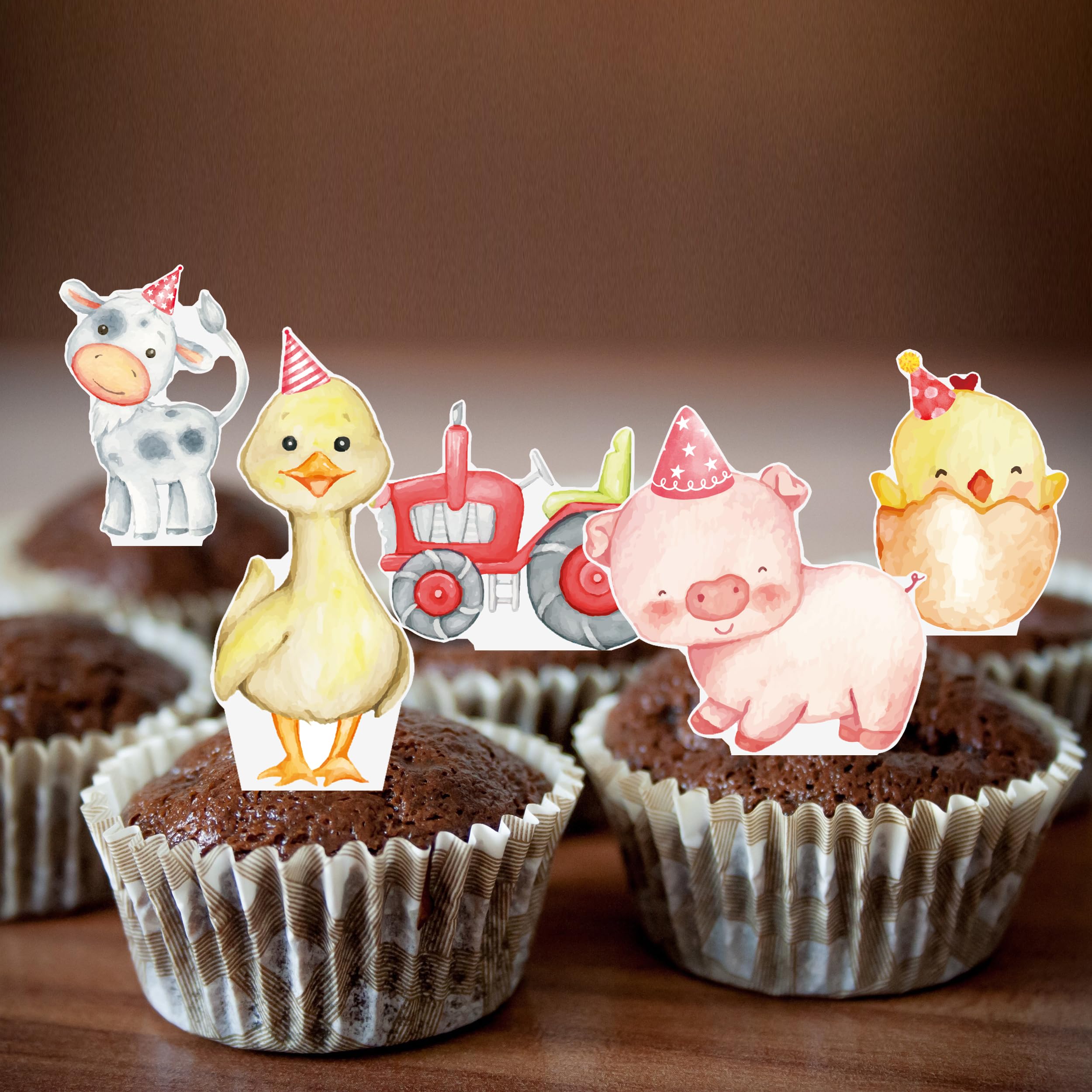 48Pcs Farm Animal Cupcake Toppers Farm Birthday Party Decoration Farm Theme Cupckae Toppers for Barnyard Party Farm Animal Birthday Baby Shower Supplies