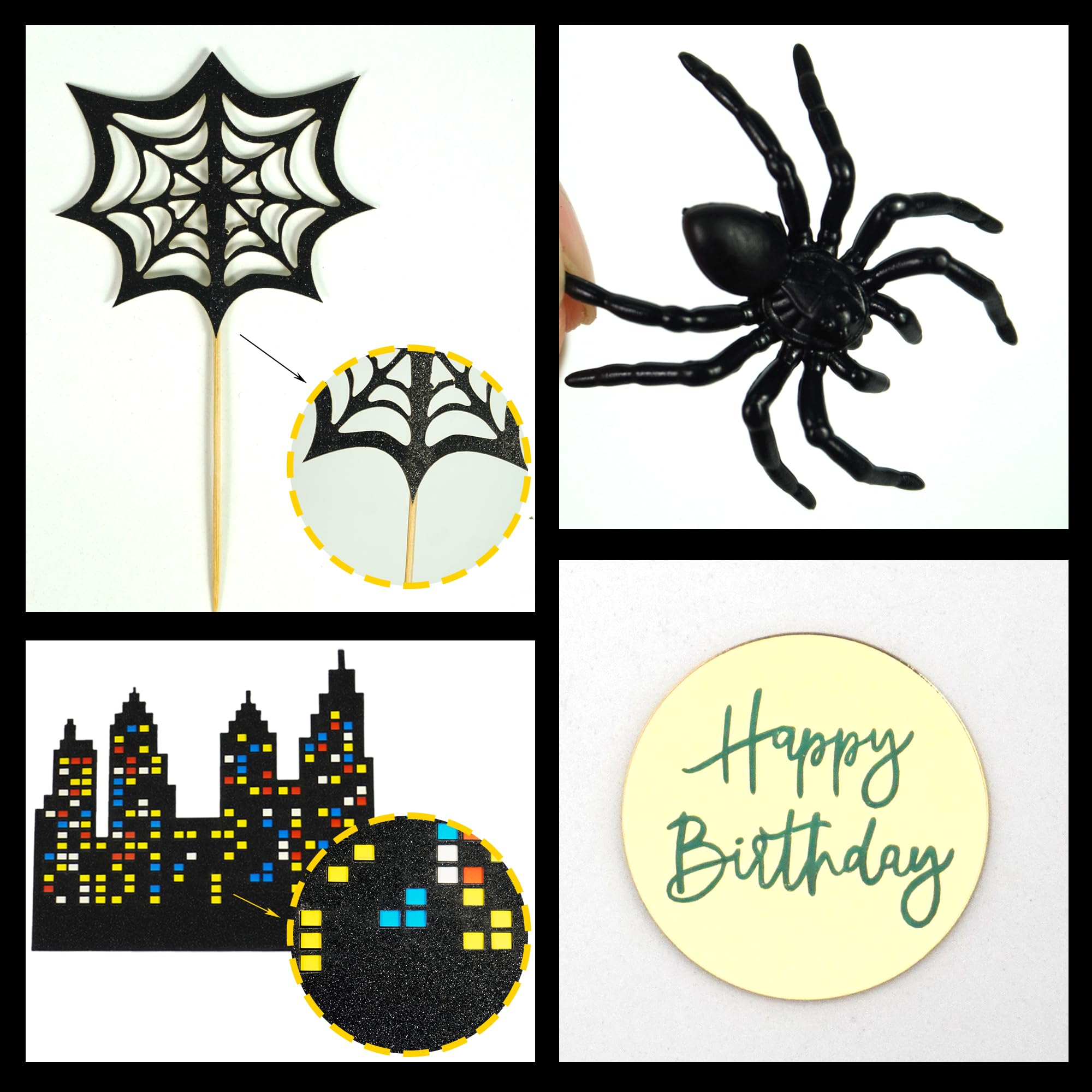 DRWATE Spider Cake Topper with Black Red and Blue Balls Spiders Webs Stars City for Boys Men Birthday Party Baby Shower Supplies (City)