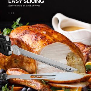 Reemix Electric Knife, Z3042 Electric Knife Set for Carving Meats, Poultry, Bread, Crafting Foam & More, 2 Blades for Meats & Bread, Fork Included (Black)