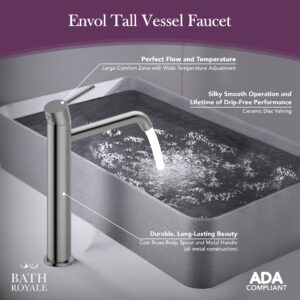 Bath Royale Envol Tall Vessel Sink Bathroom Faucet, Modern Single Hole Design, Matte Black