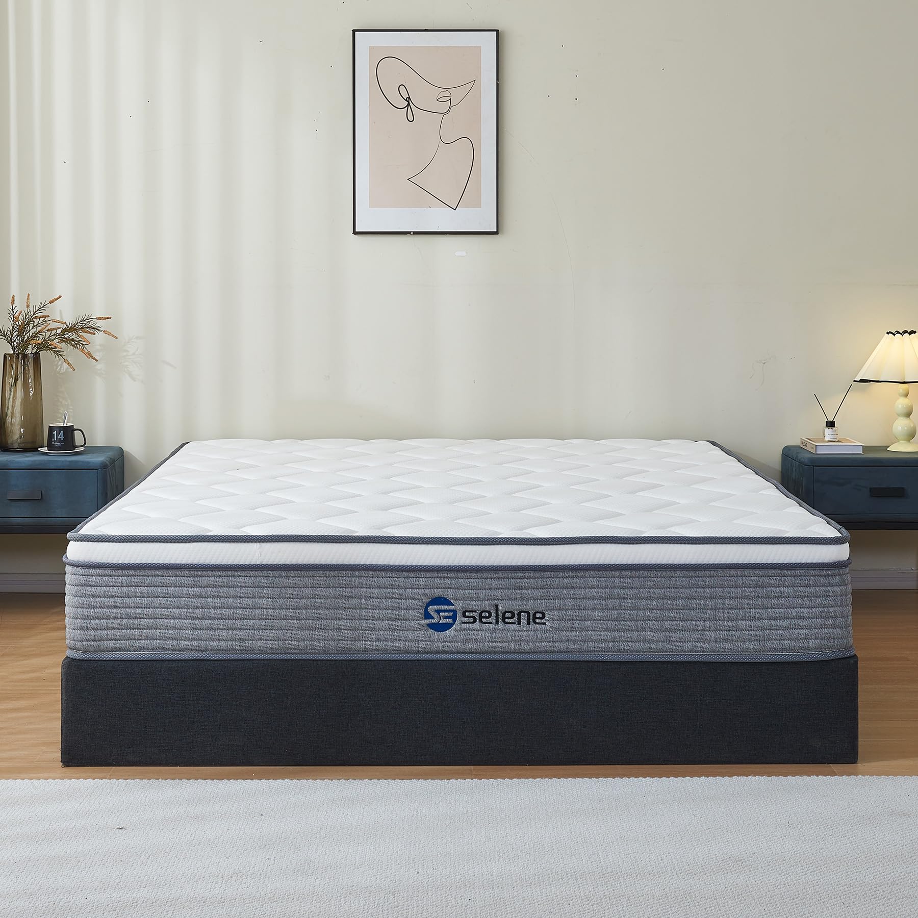 Selene Bedding Full Size Mattress, 12 Inch Mattress Full with Pocket Spring and Memory Foam for Pressure Relief, Motion Isolation, Edge Support, Medium Firm Mattress in a Box, CertiPUR-US, Grey