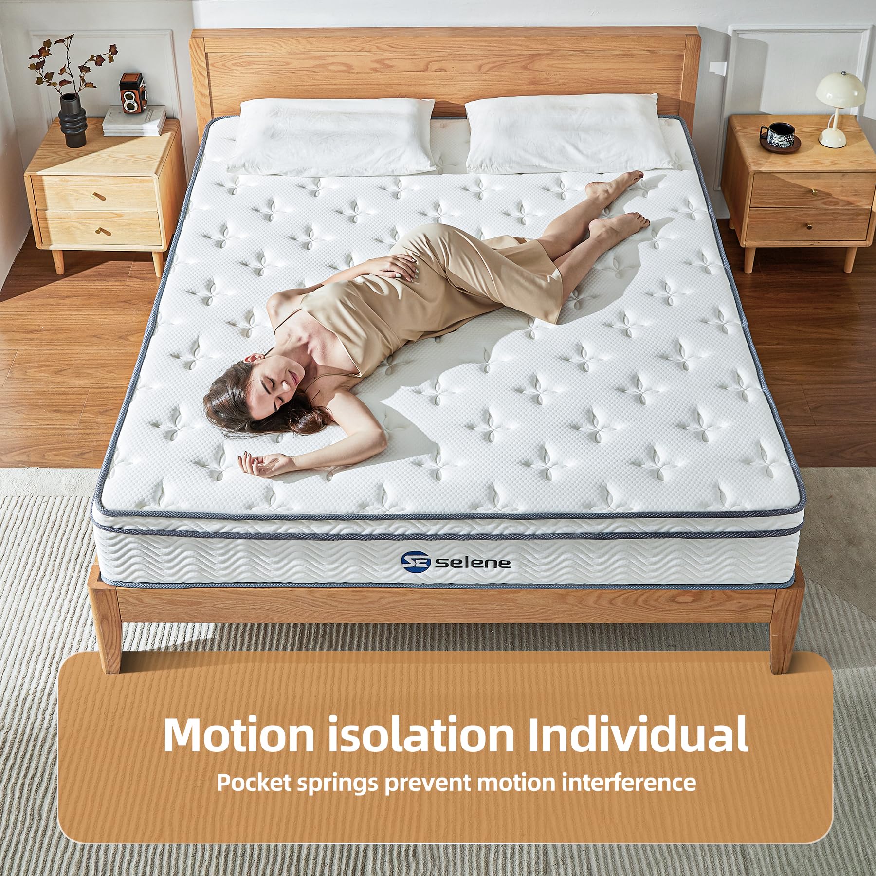 Selene Bedding Full Size Mattress, 10 Inch Mattress Full with Pocket Spring and Memory Foam for Pressure Relief, Motion Isolation, Edge Support, Medium Firm Mattress in a Box, CertiPUR-US, White