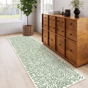 Lahome Botanical Boho Runner Rug, Soft Green Kitchen Runner Rugs Non Skid, Washable Leaf Carpet Runner for Hallway 8ft, Non Shedding Modern Rug for Entryway Porch (2'5''x8', Green)