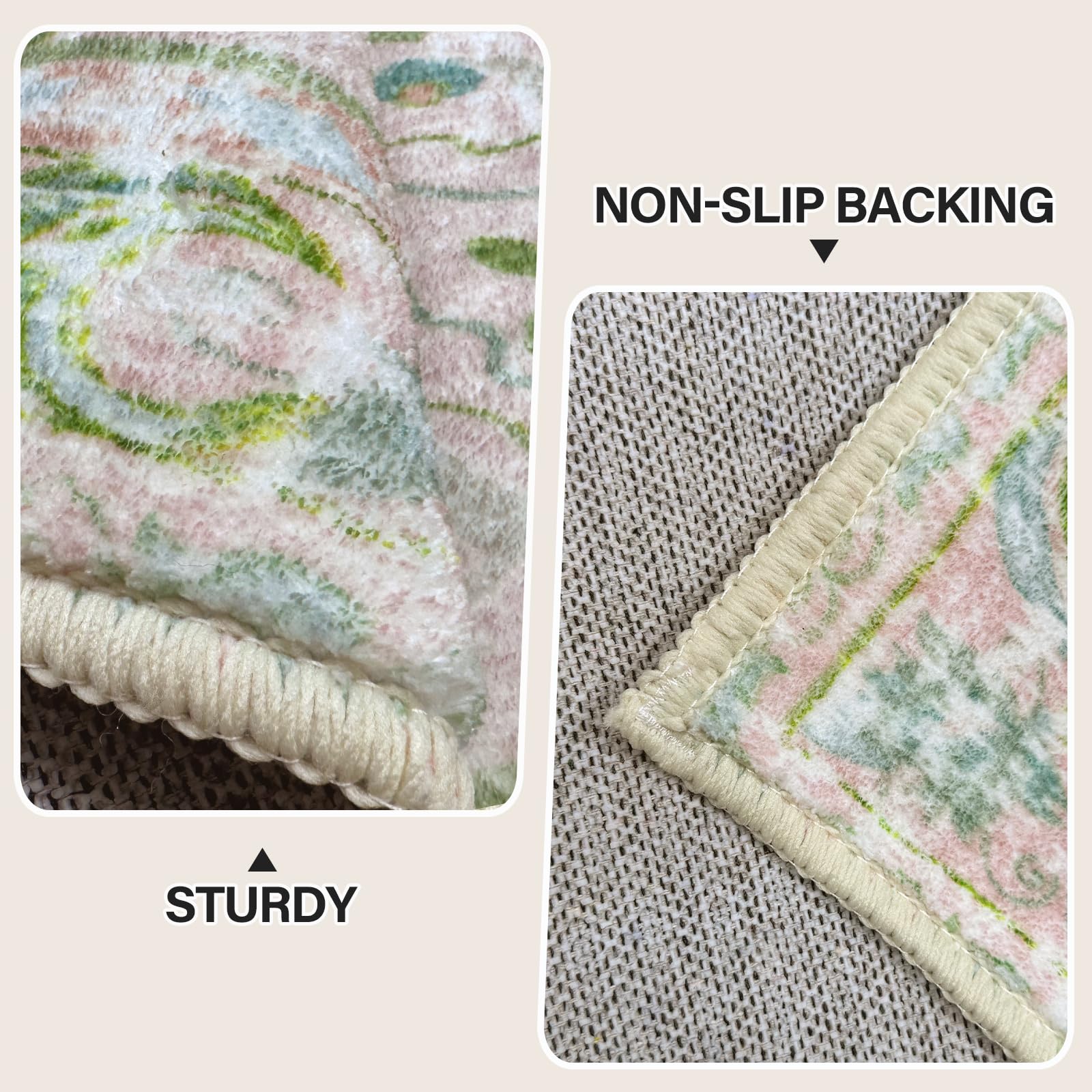 Vhong Boho Area Rugs Vintage Washable Neutral Modern Dusty Pink and Green 5x7 Non Slip Carpet for Nursery Living Room Dining Room Bedroom Farmhouse Girls'Room