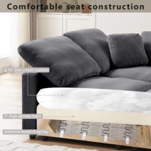 Mofolit Oversized Sectional Sleeper Sofa Couch w/Deep seat, Big Comfy Corduroy Couch w/overstuffed Cushion, Modular sectional Cloud Couch,L Shaped Couch Setional for Living Room (Grey)