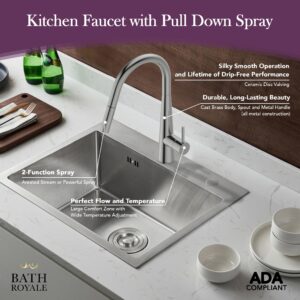 Bath Royale Modern Kitchen Faucet with Pull Out Spray - Single Control, All Metal, Stainless Steel