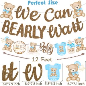 We Can Bearly Wait Banners Bear Baby Shower Banner Teddy Bear Baby Shower Decorations 3PCS We Can Bearly Wait Baby shower Decorations for Boy Bear Birthday Party Supplies