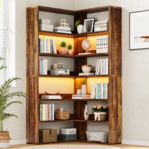 4 ever winner corner bookshelf with led light, 7 tiers wooden large corner bookcase, 71" tall corner etagere bookcase book shelf display rack for home office living room