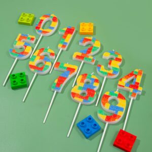 PHD CAKE Number 7 Building Block Birthday Cake Candle, Numeral Birthday Candles,Building Block Candles, Cake Topper Novelty Candle for Building Block Party