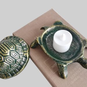 BSTWISH Cast Iron Turtle Key Hider - Spare Key Holder - Garden Decoration Turtle, Jewelry Trinkets Box for Key, Ear Studs, Ring, Paper Clip (Antique Green)