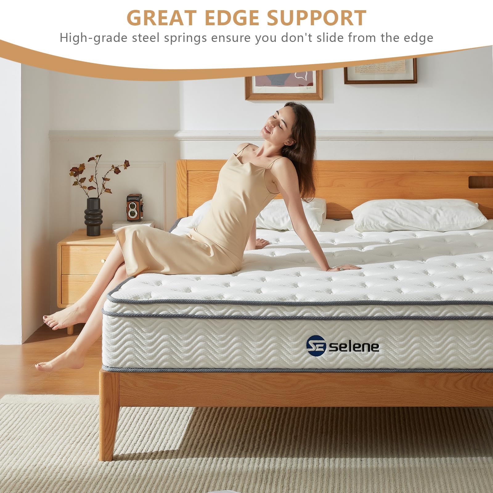 Selene Bedding Queen Mattress, 12 Inch Mattress Queen Size with Pocket Spring and Memory Foam for Pressure Relief, Motion Isolation, Edge Support, Medium Firm Mattress in a Box, CertiPUR-US, White