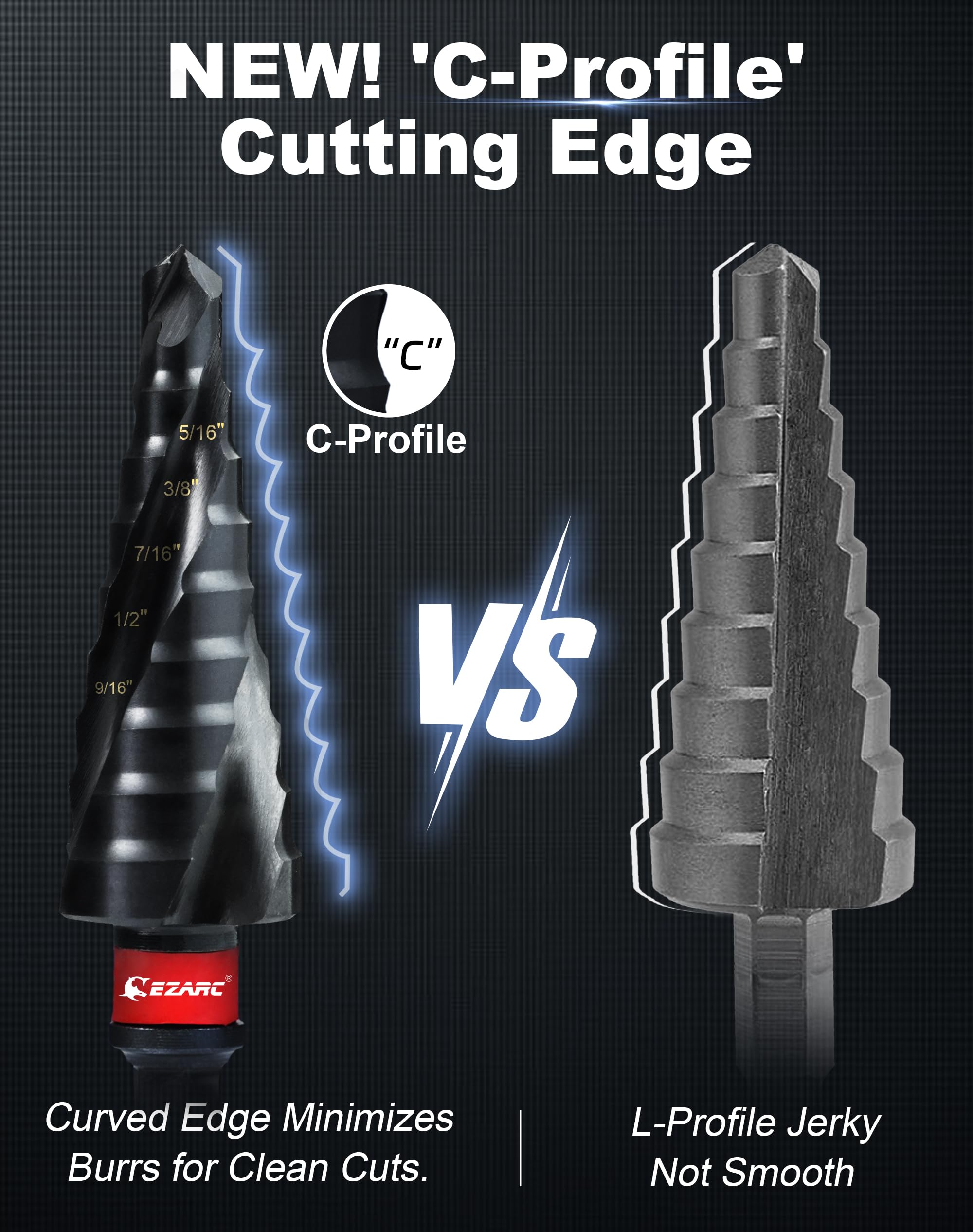 EZARC Step Drill Bit for Metal, M35 Cobalt Step Drill Spiral Flute Unibit Step Drill Bit (1/4''-3/4'') Wear-Resistant AlTiN Coated, 1/4" Hex Shank for Metal, Stainless Steel, Aluminum, Plastic