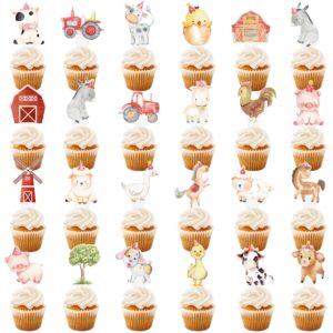 48Pcs Farm Animal Cupcake Toppers Farm Birthday Party Decoration Farm Theme Cupckae Toppers for Barnyard Party Farm Animal Birthday Baby Shower Supplies