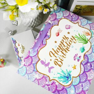 12.6" Mermaid Happy Birthday Gift Bag Set with Greeting Card and Tissue Papers for Girls, Women