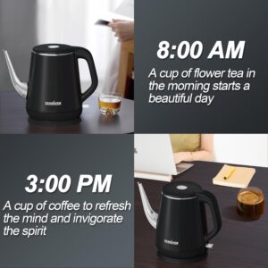 Stariver Gooseneck Electric Kettle, 0.8L Electric Tea Kettle Tea Pot, Pour Over Coffee Kettle with Stainless Steel Inner Lid & Bottom, Water Boiler with Auto Shut Off and Boil Dry Protection, Black