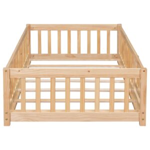 CITYLIGHT Twin Size Floor Bed with Rails and Door, Wood Montessori Floor Bed Twin Size with Support Slats, Kids Twin Bed Frame for Boys,Girls, Natural