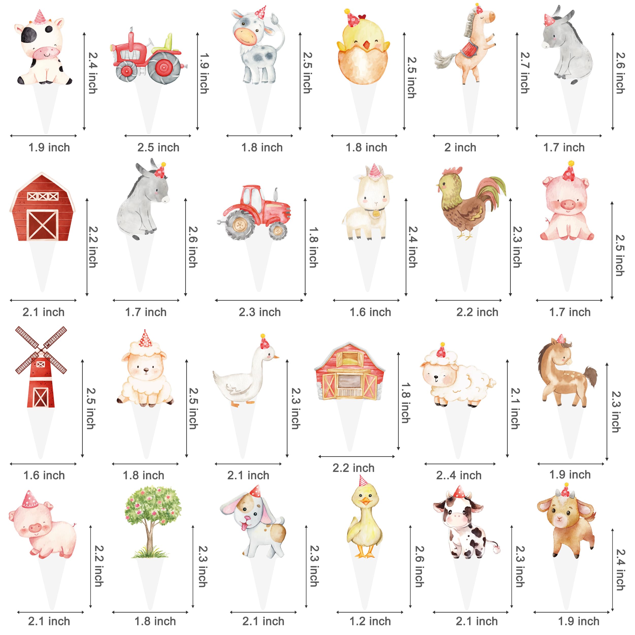 48Pcs Farm Animal Cupcake Toppers Farm Birthday Party Decoration Farm Theme Cupckae Toppers for Barnyard Party Farm Animal Birthday Baby Shower Supplies