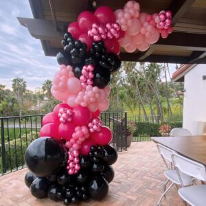 Pink and Black Balloons, 12 Inch Hot Pink Pastel Pink Black Balloon with Black Pink Confetti Balloons for Girls Women Birthday Baby Bridal Shower Wedding Mouse Theme Party Decoration