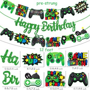 Video Game Birthday Banners Gamer Birthday Party Decorations 3Pcs Game on Party Decorations Gaming Happy Birthday Banner Green for Game Theme Baby Shower Supplies