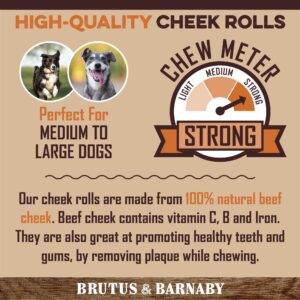 Premium Beef Cheek Rolls for Dogs 5-7" - (3-Pack) Long Lasting, Safe & Natural Rawhide Alternative Chews, Ideal for Large Dogs & Aggressive Chewers, Supports Dental Health & Digestion