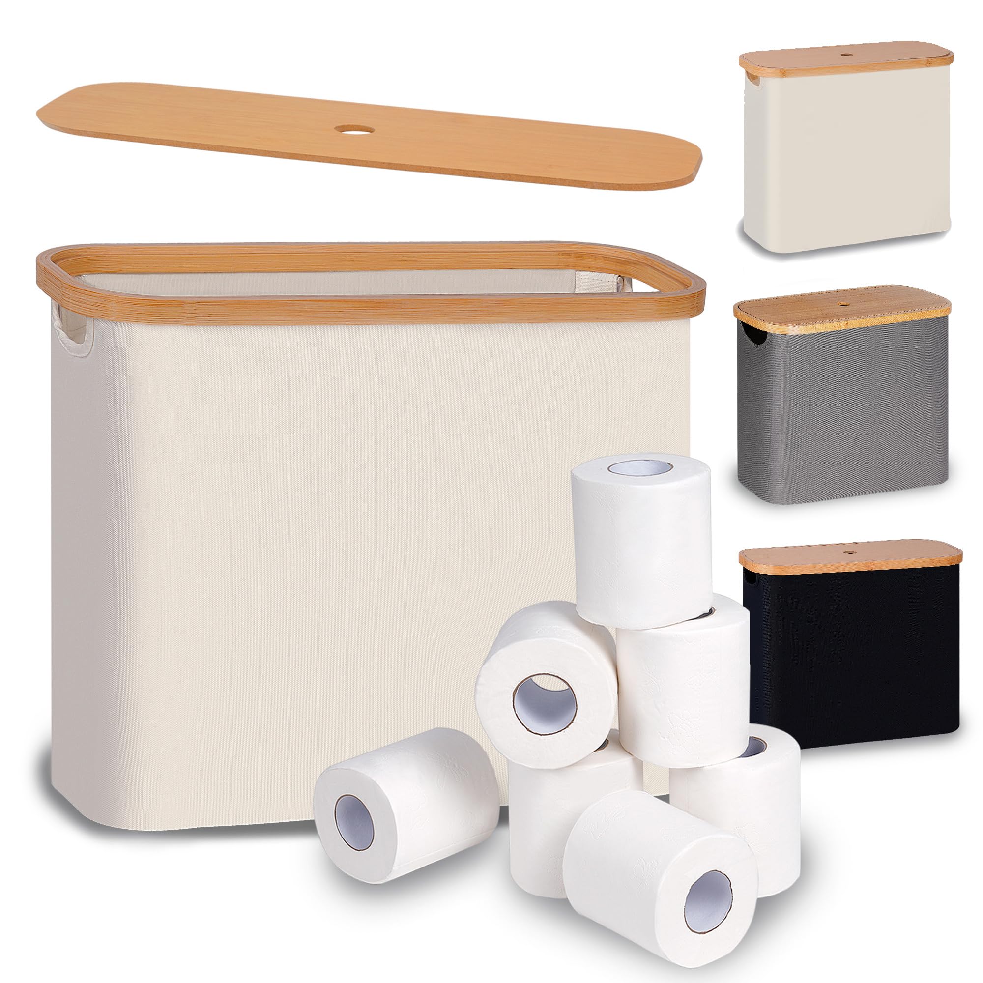 efluky Toilet Paper Basket, Toilet Paper Storage with Lid, Toilet Paper Organizer for Bathroom, Free Standing Toilet Paper Holder with Storage, Beige