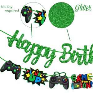 Video Game Birthday Banners Gamer Birthday Party Decorations 3Pcs Game on Party Decorations Gaming Happy Birthday Banner Green for Game Theme Baby Shower Supplies