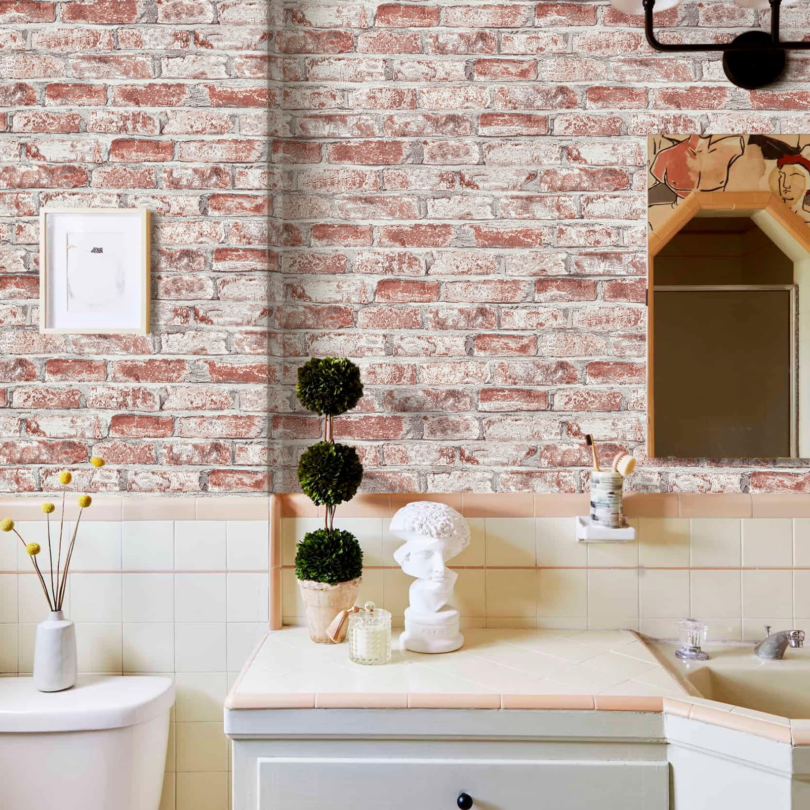 Sevalo Red Brick Wallpaper Peel and Stick Wallpaper Brick Contact Paper for Walls 3D Faux Brick Wall Paper for Bedroom Self-Adhesive Removable Wallpaper for Kitchen Backsplash Dorm Room 17.3“×78.7”