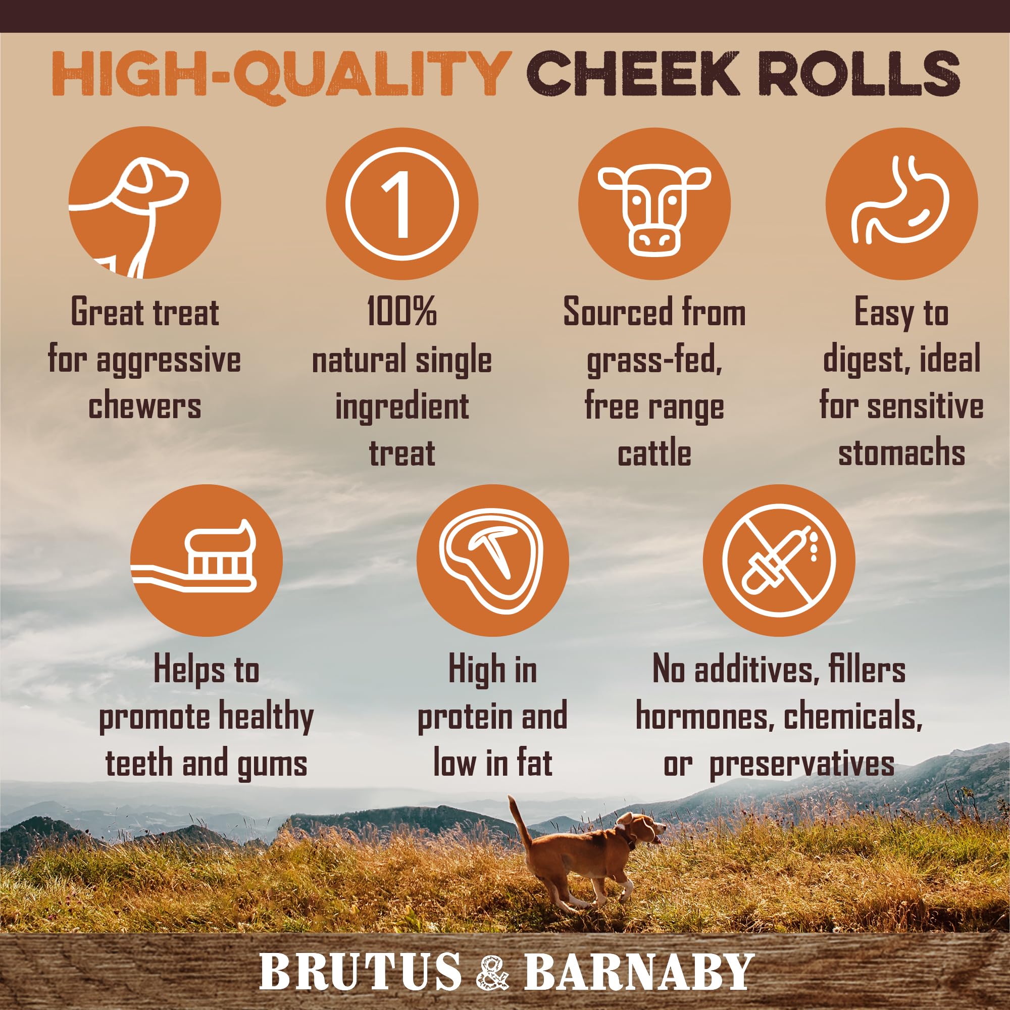 Premium Beef Cheek Rolls for Dogs 5-7" - (3-Pack) Long Lasting, Safe & Natural Rawhide Alternative Chews, Ideal for Large Dogs & Aggressive Chewers, Supports Dental Health & Digestion