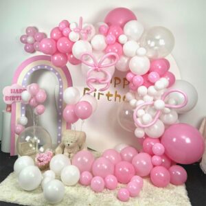 Pastel Pink and White Balloons Arch Kit, 118 Pcs Light Baby Pale Pink Bow Balloon Garland mit 18 Inch Clear Balloons*3, Macaron Pink Long Balloon as Bow Decor for Girls Birthday Baby Shower Decoration