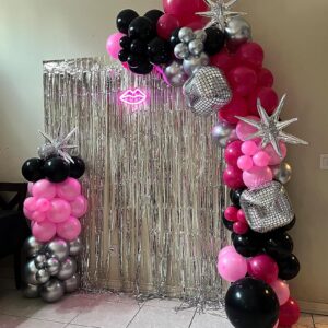 Pink and Black Balloons, 12 Inch Hot Pink Pastel Pink Black Balloon with Black Pink Confetti Balloons for Girls Women Birthday Baby Bridal Shower Wedding Mouse Theme Party Decoration