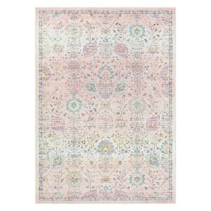 Lahome Pink Boho Area Rug, 5x7 Light Pink Rugs for Bedroom Girls, Soft Floral Nursery Playroom Rug, Machine Washable Pastel Rug Non Slip Floor Carpet for Living Room