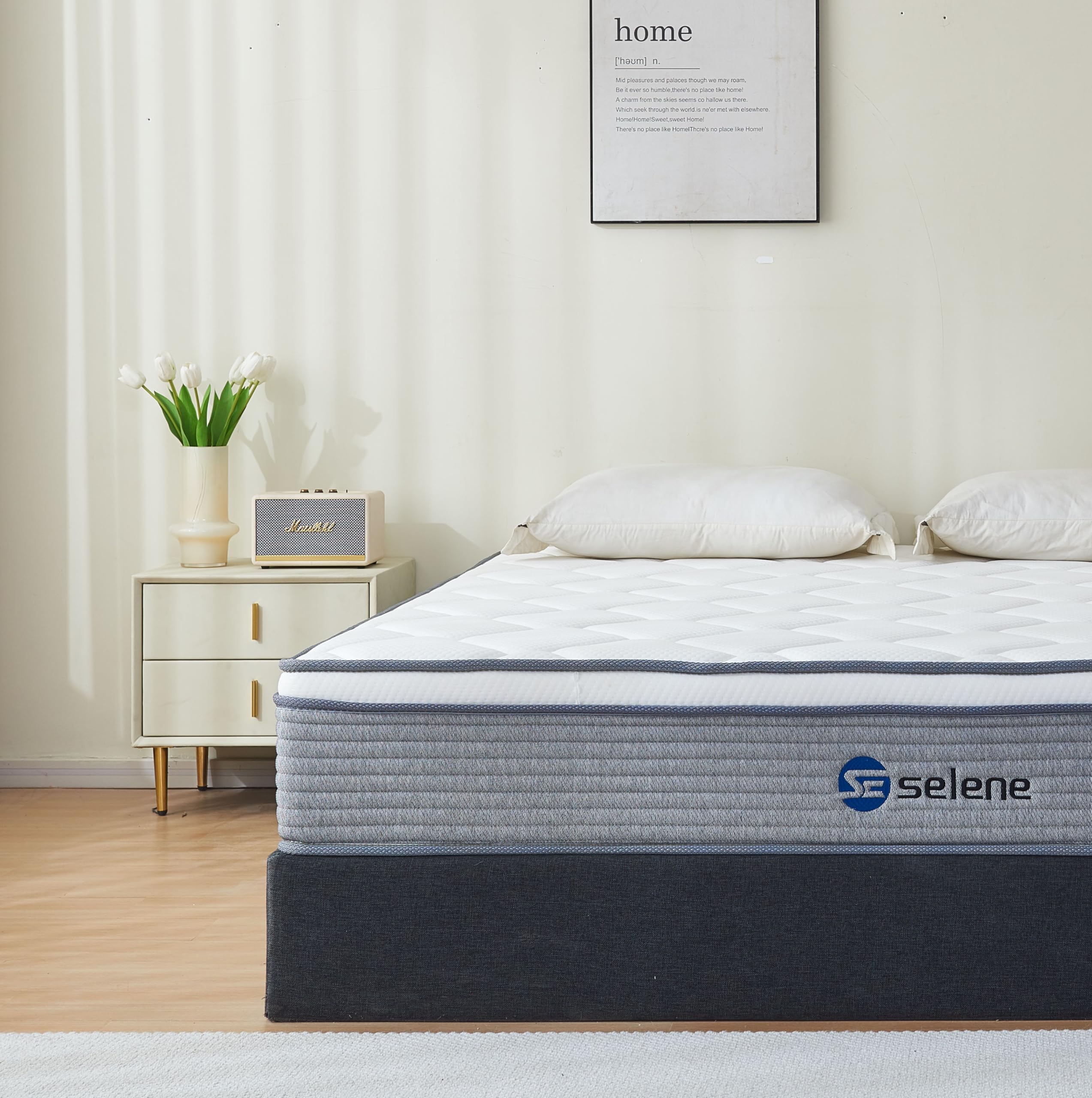 Selene Bedding Full Size Mattress, 12 Inch Mattress Full with Pocket Spring and Memory Foam for Pressure Relief, Motion Isolation, Edge Support, Medium Firm Mattress in a Box, CertiPUR-US, Grey